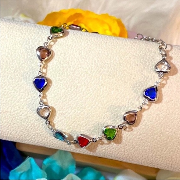 Multi Crystal Heart Accent Bracelets Encased Gemstones NEW! - Picture 2 of 5